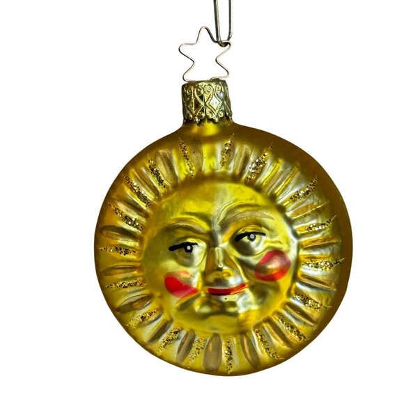 Inge-Glas Germany Smiling Sun Face Glass Ornament Gold Glitter Rays 3" Retired - Picture 5 of 5